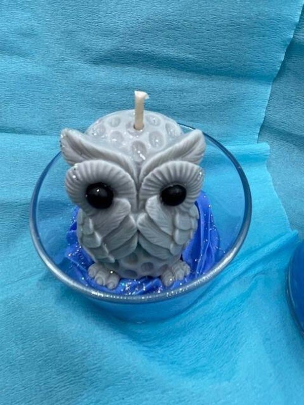 Bougie gourmande hibou parfumée " Cachemire et soie"