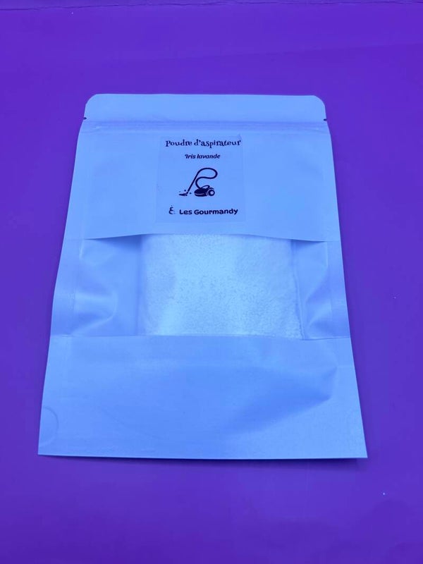 Poudre aspirateur parfum iris lavande.