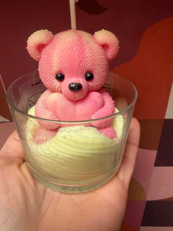 Bougie ours rose et jaune