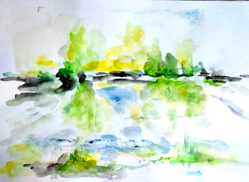 Finnland Fluss Aquarell HPWeiss