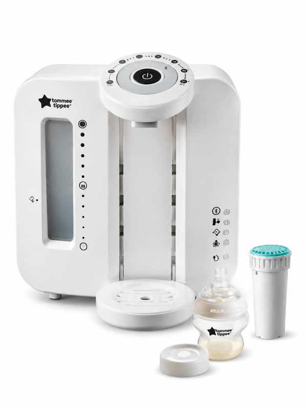Tommee Tippee Perfect Prep flessenbereider, dus niet de gewone flessenwarmer.