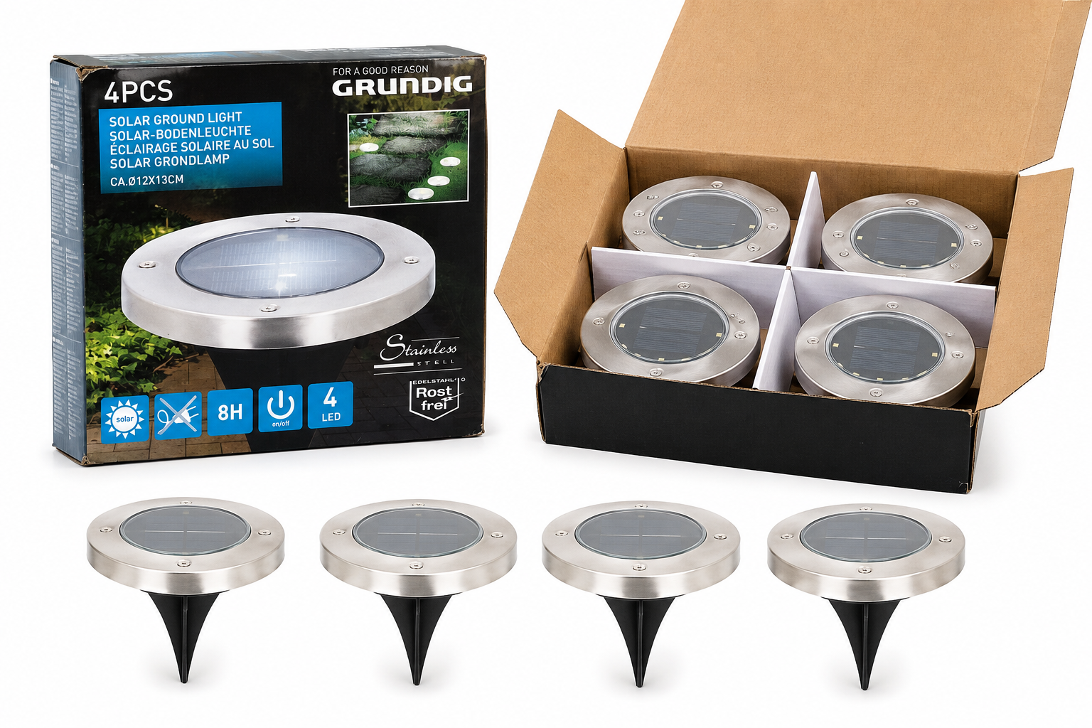 Grundig set van 4 solar grondlampen