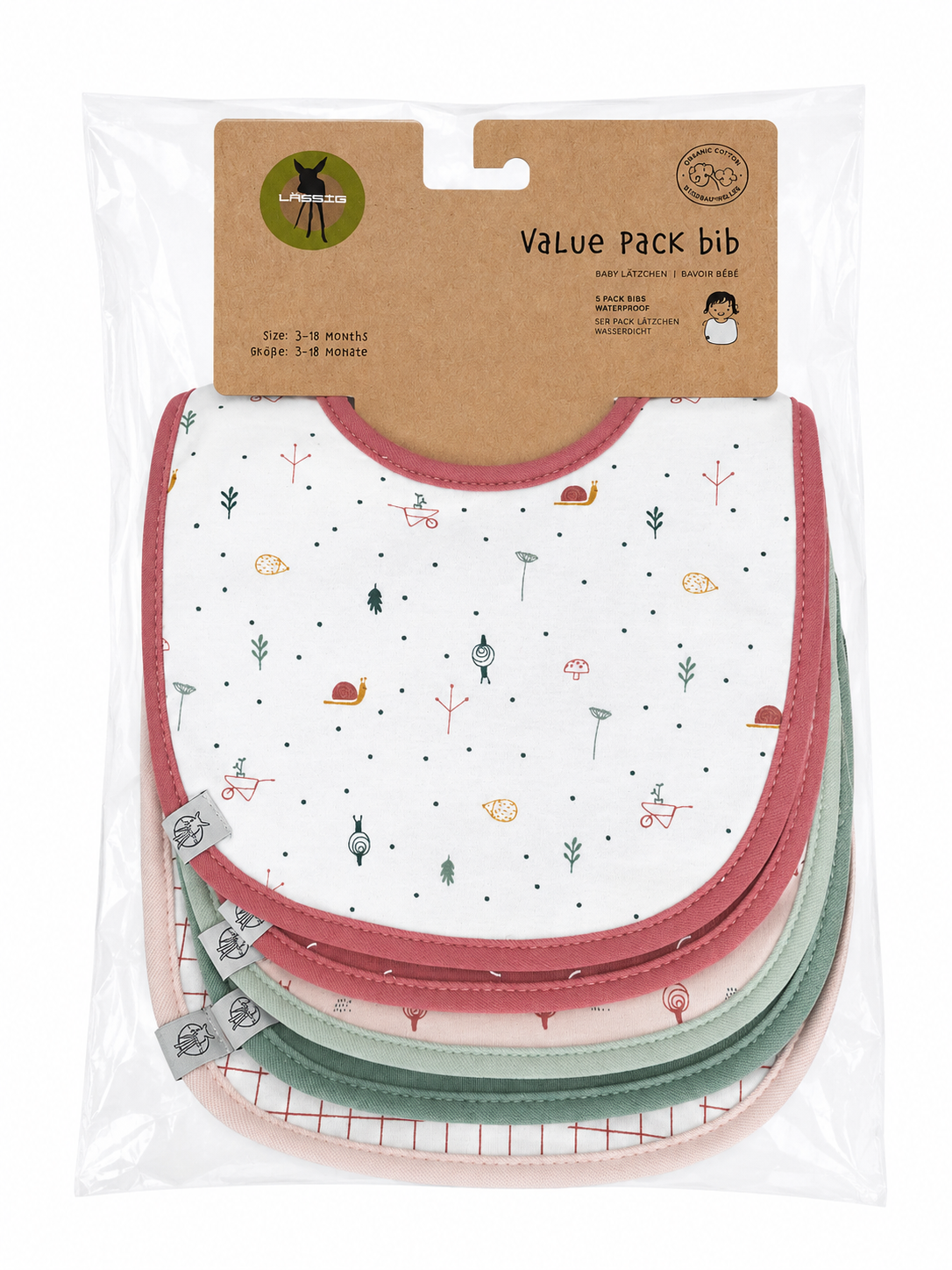 Lässig Value Pack Bib  5 stuks, maat 3–18 maanden.