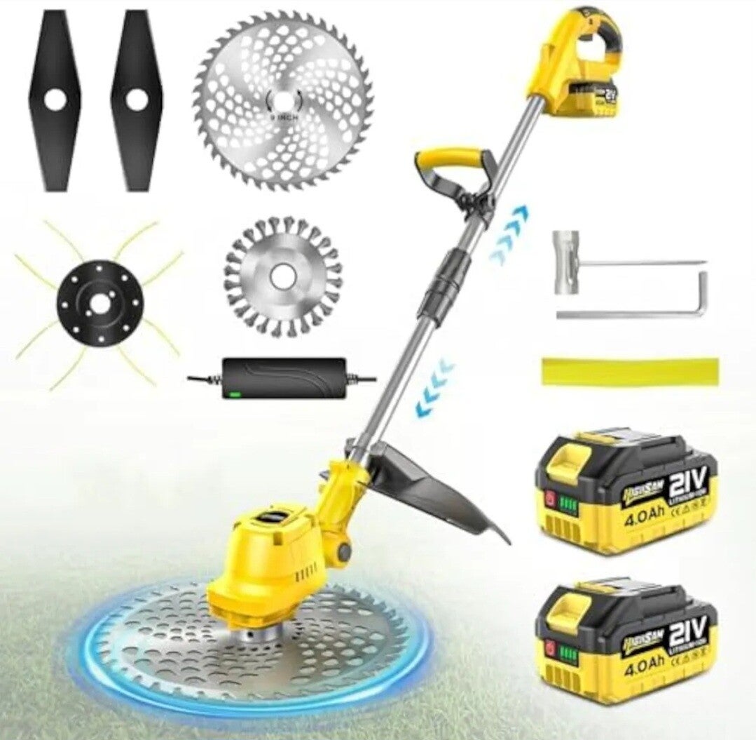 Merk: highsam 3.8 3,8 van de 5 sterren (73) Grastrimmer met accu, Highsam 9 inch borstelloze bosmaaier met 2 x 4,0 Ah accu en onkruidborstel, tuintrimmer.