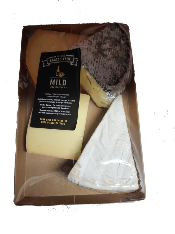 *Belgisch mild kaasplateau 480 gram, Valdieu, Abdijkaas Petrus, Roche Baron, Tomme Blanche