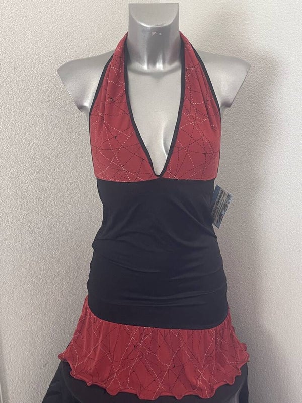 Feestelijk halterjurkje zwart/rood