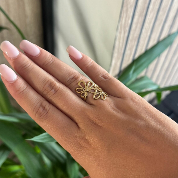 Bague double fleurs