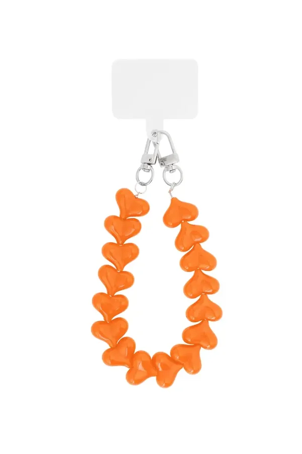 Charm/telefoonkoord Hartjes - Zilver/Oranje