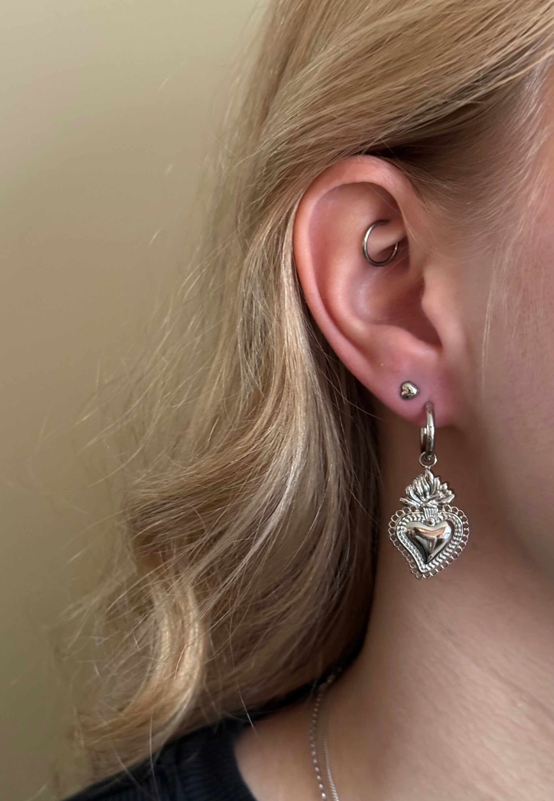 Flaming heart, zilver | Stainless Steel