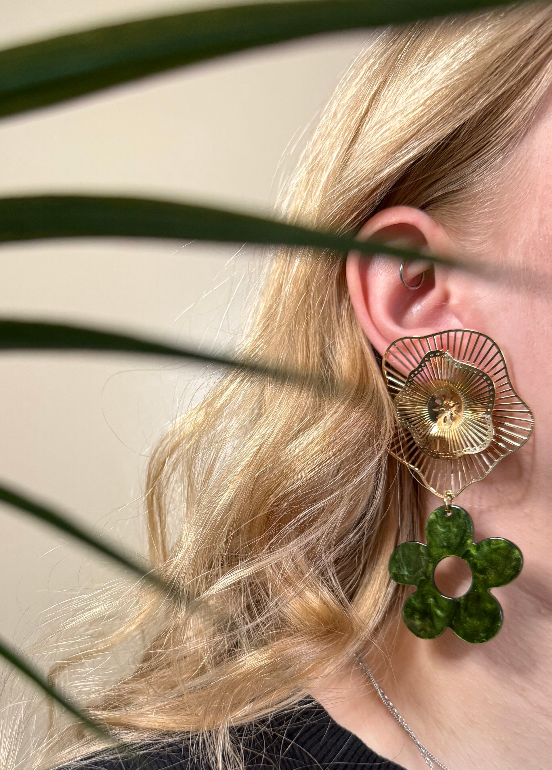 Flower party, goud/groen | Stainless Steel steker