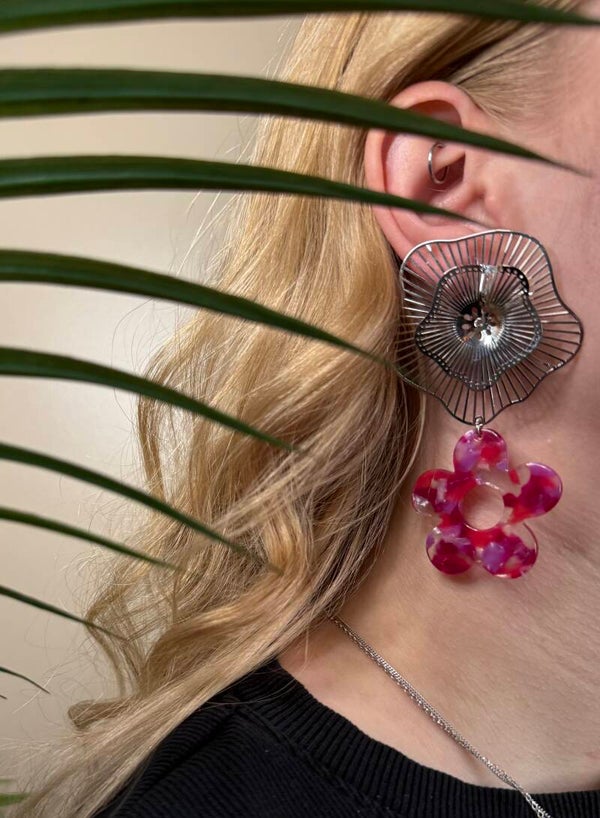 Flower party, zilver/roze-rood | Stainless Steel steker