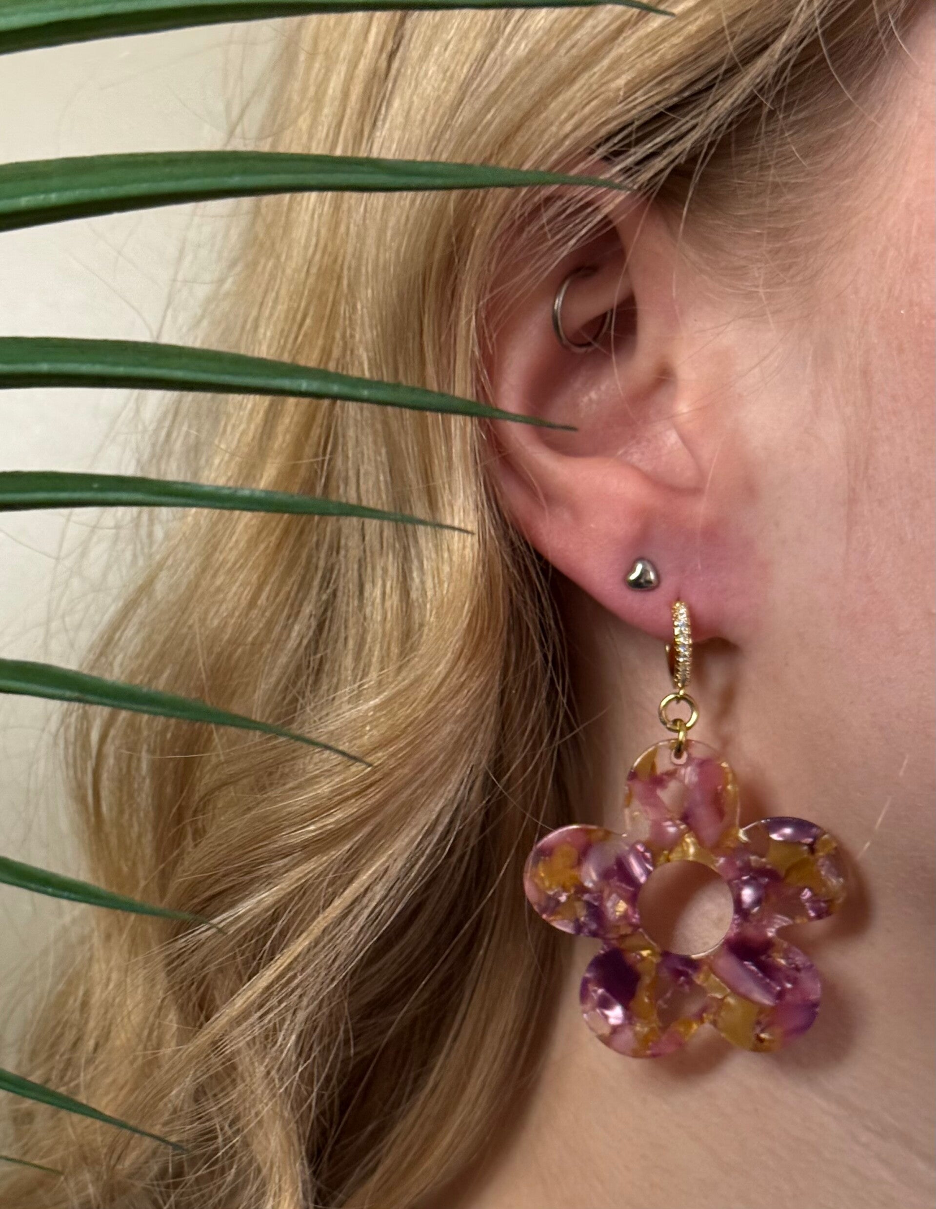 Acryl multi flower, goud/warm-multi | Stainless Steel steker