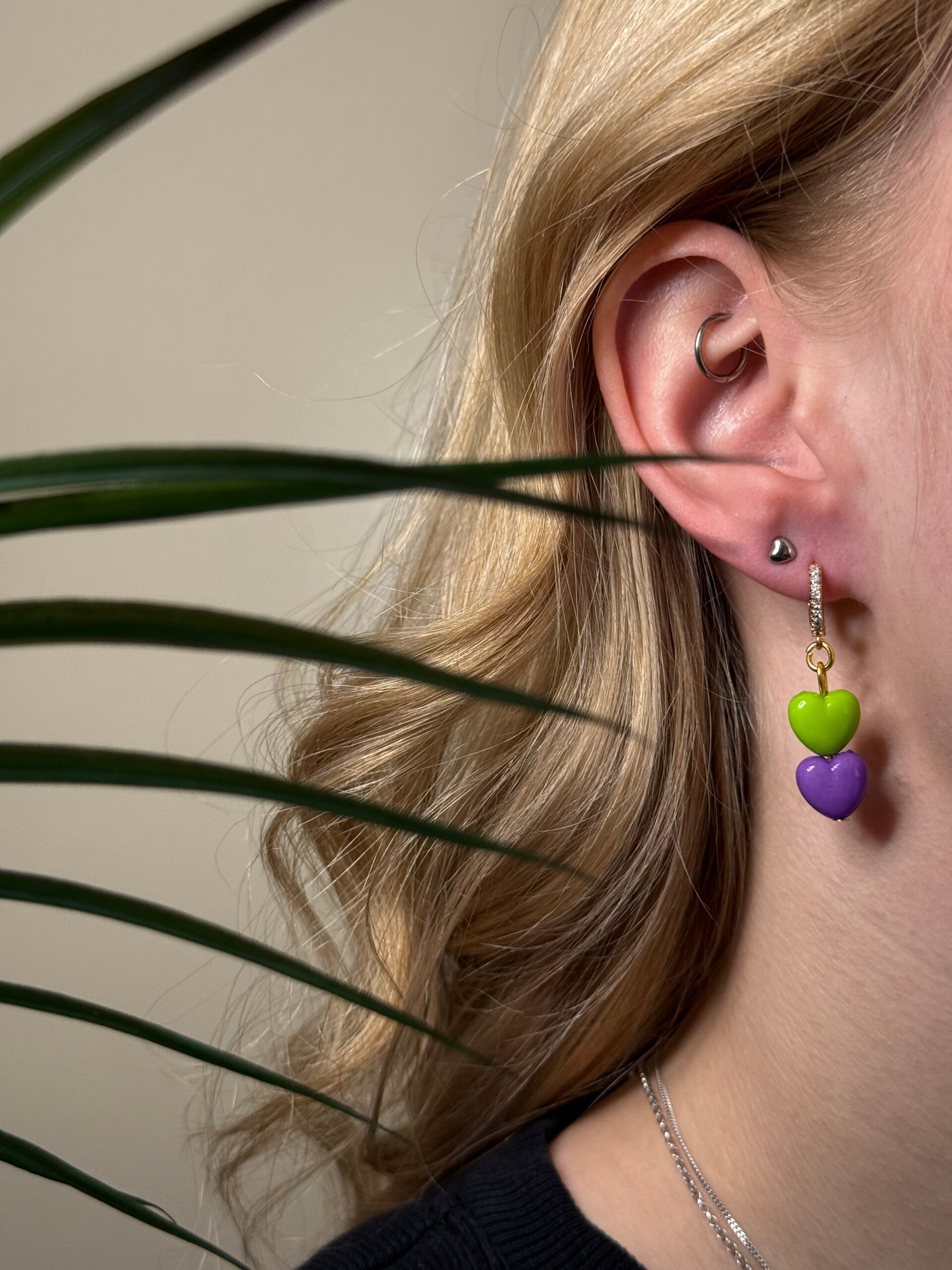 Color hearts, goud/groen-paars | Stainless Steel steker