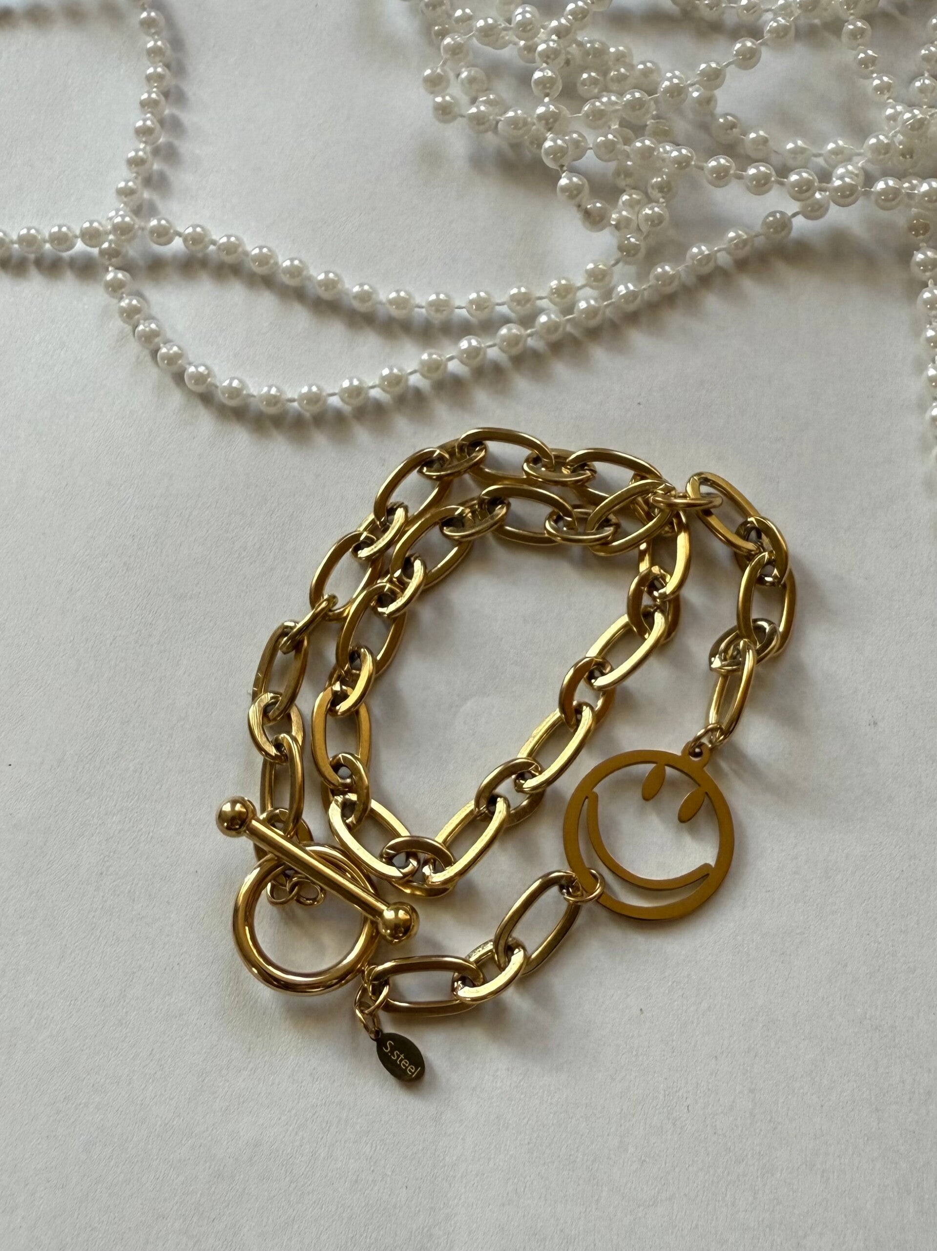 Smile dubbel, goud | Stainless Steel armband