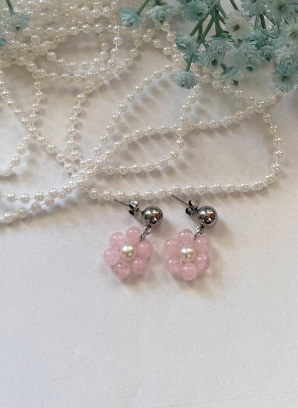 Flower pearl, zilver/lila | Stainless Steel steker