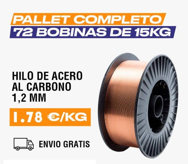 1 pallet (72 bobinas de 15 Kg) hilo de acero al carbono ER70S-6 SG2 1,2 mm