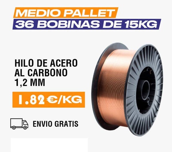 1/2 pallet (36 bobinas de 15 Kg) hilo de acero al carbono ER70S-6 SG2 1,2 mm