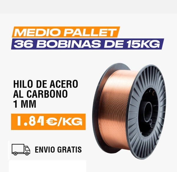 1/2 pallet (36 bobinas de 15 Kg) hilo de acero al carbono ER70S-6 SG2 1,0 mm