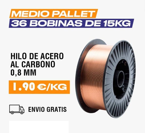 1/2 pallet (36 bobinas de 15 Kg) hilo de acero al carbono ER70S-6 SG2 0,8 mm