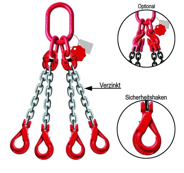 DELTALOCK® 4-Strang Anschlagkette mit Sicherheitshaken (verzinkt) - Güteklasse 8