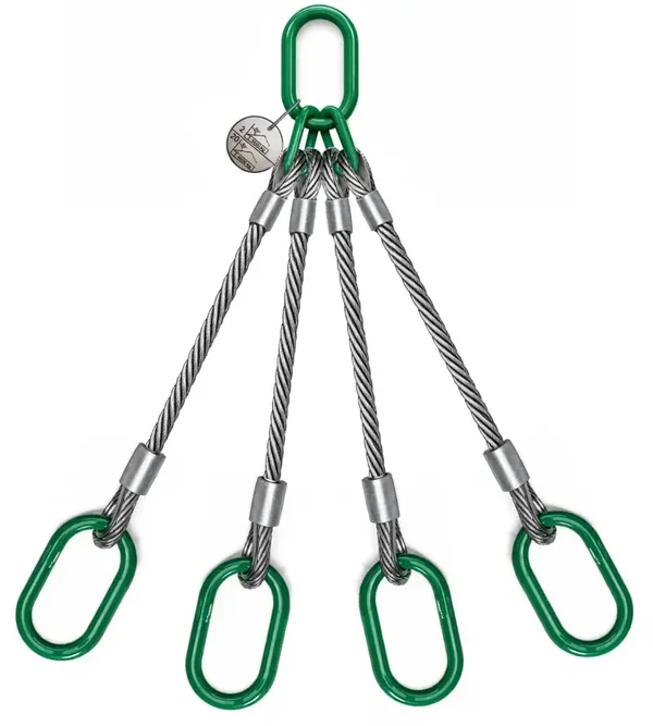 Anschlagseile 4-strängig, einers. 3-teiliger Ring, anders. 1-teilige Ringe verzinkt, nach DIN EN 13414-1