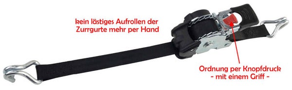 Zurrgurte, mit automatischem Aufrollmechanismus und Spitzhaken