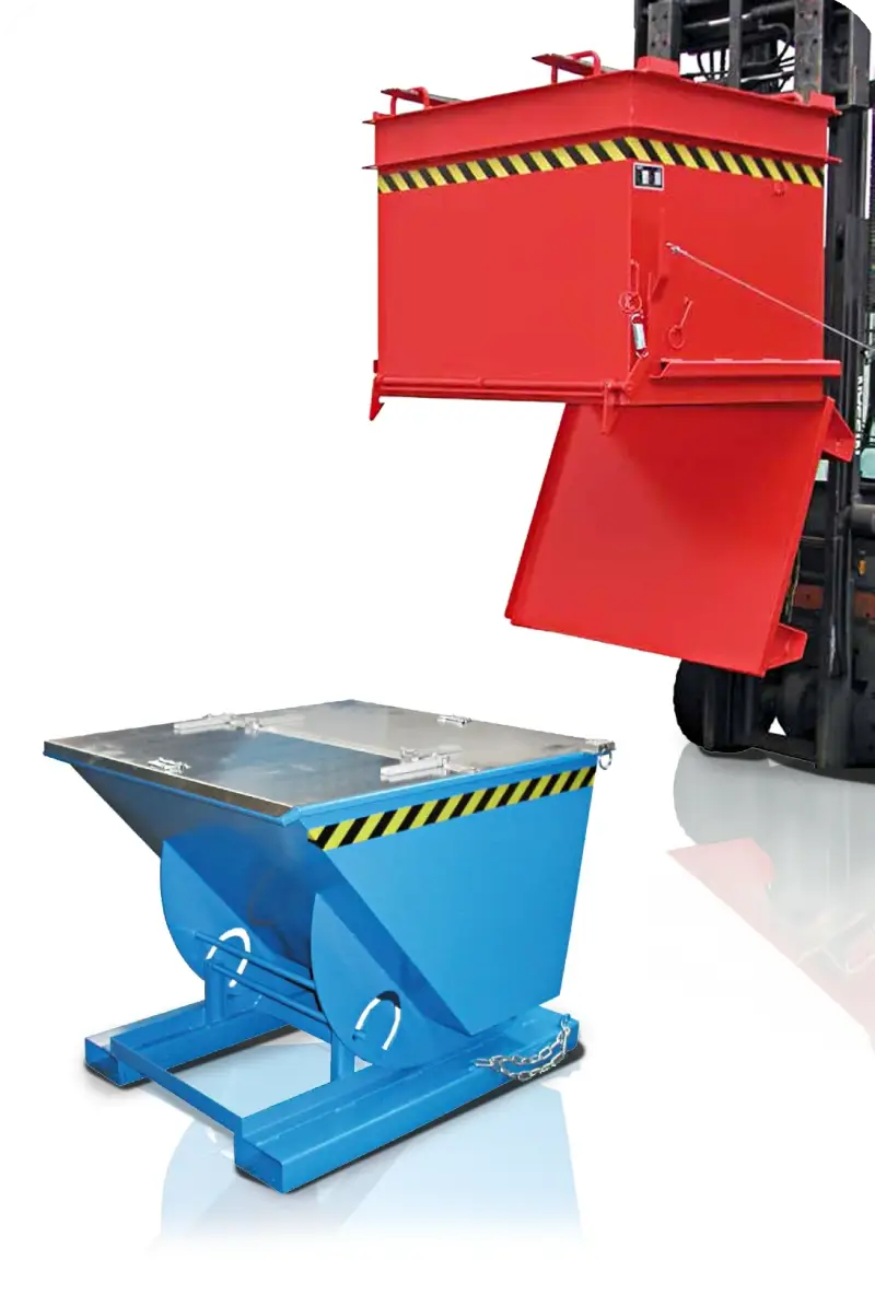 Kategorie Behälter und Kipper – vielseitige Stahlbehälter, Kippvorrichtungen und Entsorgungslösungen für Lager, Produktion und Recycling