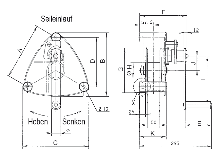 Maßzeichnungen und Abmessungen von Yale® SW-W ALPHA Wandseilwinde