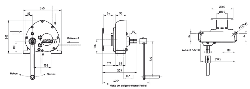 Maßzeichnungen und Abmessungen von Yale® OMEGA Konsolenseilwinde