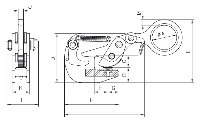 Maßzeichnungen und Abmessungen von TTG Traegergreifer 1,5t 0-30mm