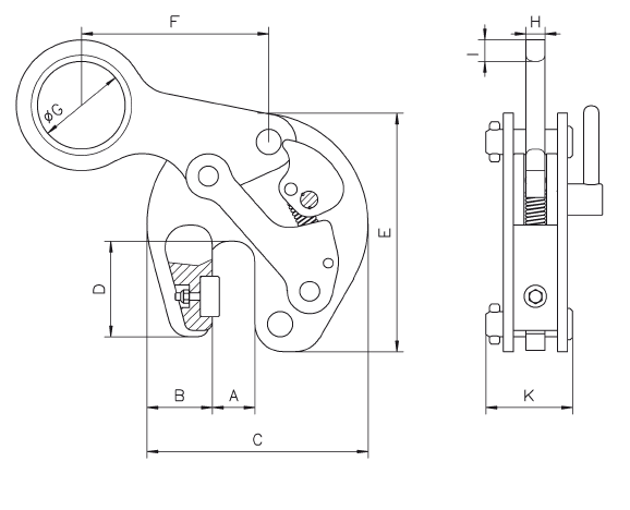 Maßzeichnungen und Abmessungen von TTR Trägergreifer 0,75t/5-16mm