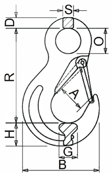 Maßzeichnungen und Abmessungen von Güteklasse 6 (INOX Edelstahl) - Ösenlasthaken, mit Schmiedefalle