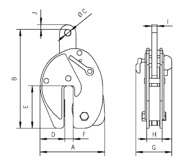 Maßzeichnungen und Abmessungen von TPP Spundbohlenklemme 3t 0-20mm