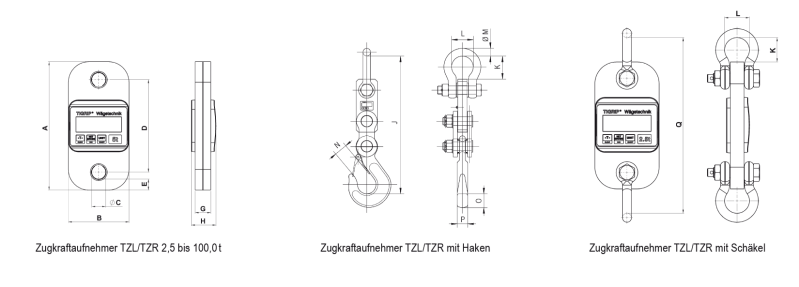 Maßzeichnungen und Abmessungen von TZR m. Funkfernbed. +Schnittstelle