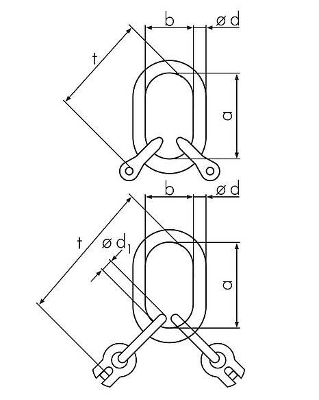 Maßzeichnungen und Abmessungen von ENORM Sonderaufhängekopf ESAK 2 mit Gabelverbinder für Einfachkranhaken Nr. 8 - Nr. 40