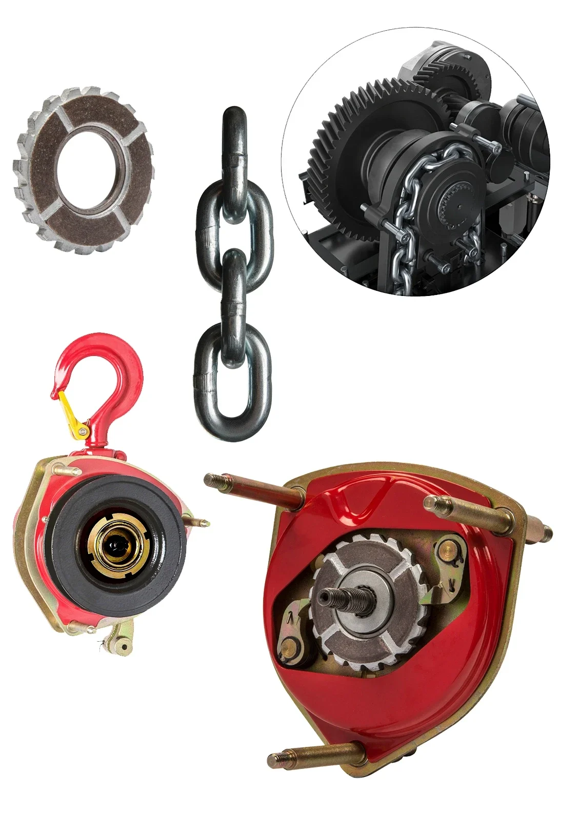 Ersatzteile für Hebezeuge kaufen: Bauteile für Kettenzüge, Lastketten, Getriebeeinheiten und Handkettenzüge in einer Übersichtsgrafik