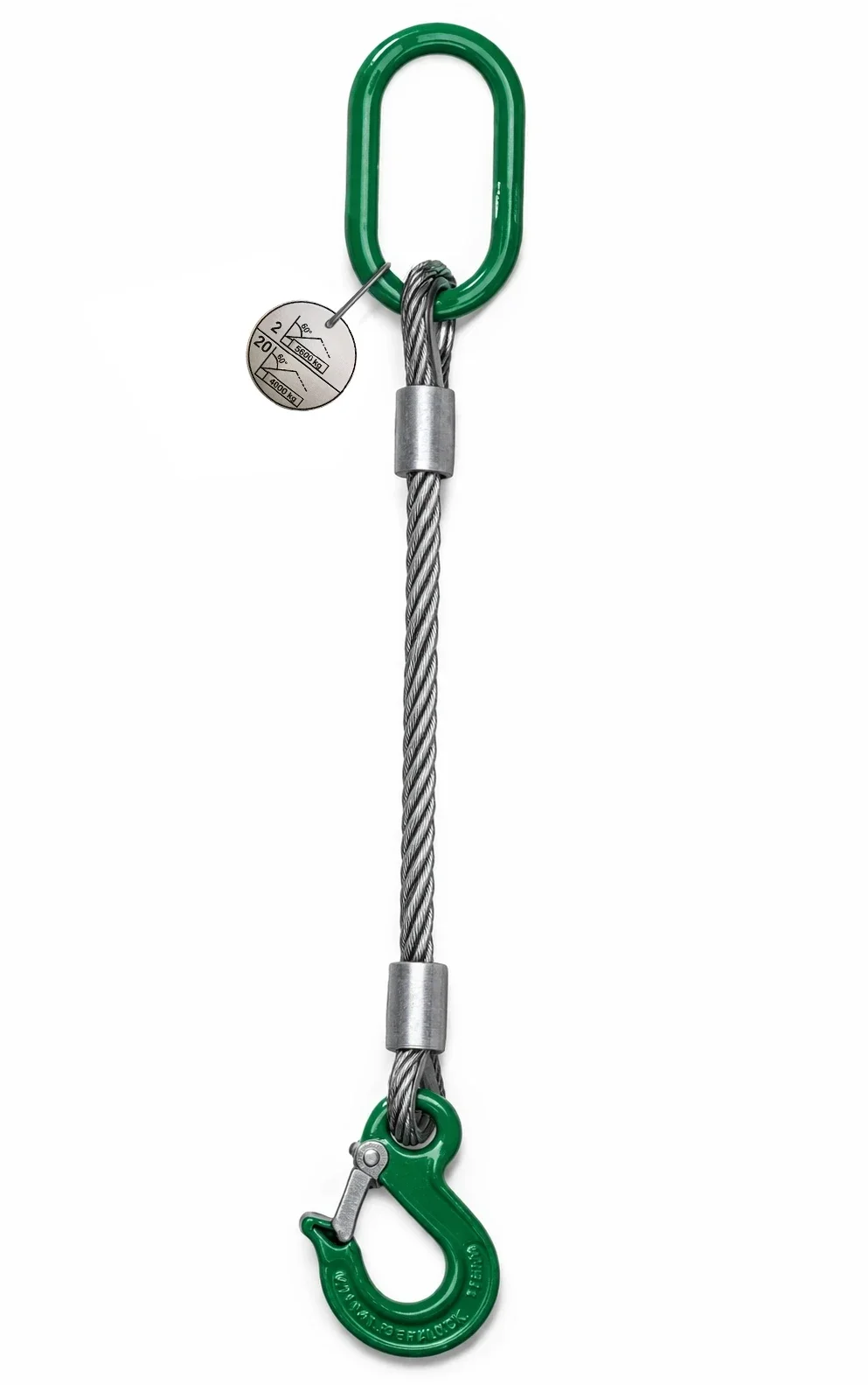 1-Strang Seilgehänge mit Haken – ideal für punktuelle Lastaufnahmen im industriellen Hebeeinsatz.