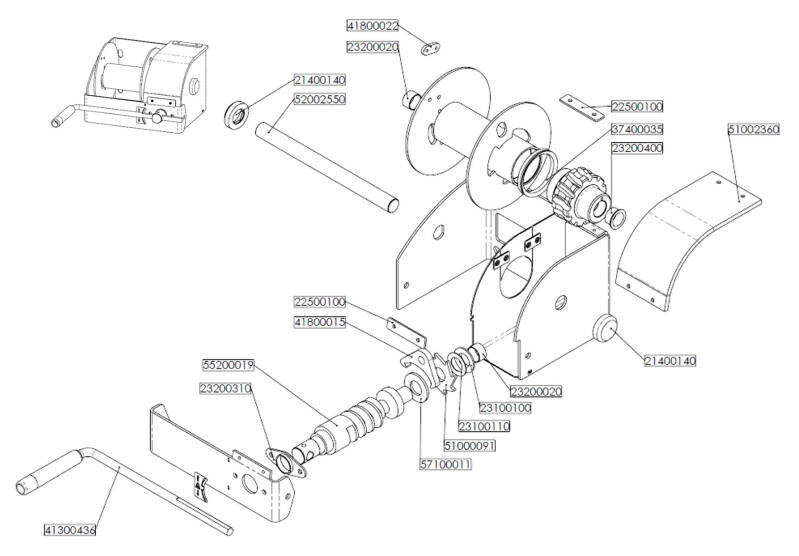 Maßzeichnungen und Abmessungen von Ersatzteile für Gebuwin Marine-Handseilwinde Edelstahl 316 MR500 SST