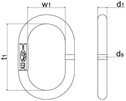 Maßzeichnungen und Abmessungen von Güteklasse 6 (INOX Edelstahl) - Aufhängeringe ohne Flachstelle nach EN 1677-4, für 1- und 2-strängig