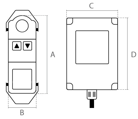 Maßzeichnungen und Abmessungen von DELTACONTROL Funksteuerung für Kettenzug US