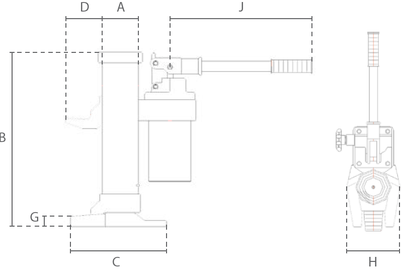 MaĂźzeichnungen und Abmessungen von DELTA Hydraulischer Maschinenheber.