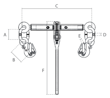 Maßzeichnungen und Abmessungen von DELTALOCK Ratschenlastenspanner mit kurzem Hebel Öse/Öse - Güteklasse 8 nach EN 12195-3