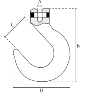Maßzeichnungen und Abmessungen von DELTALOCK Gabelkopf-Weitmaulhaken - Güteklasse 8 nach EN 1677