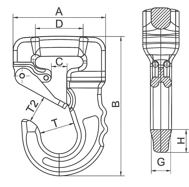 Maßzeichnungen und Abmessungen von Gurtehaken Typ RH