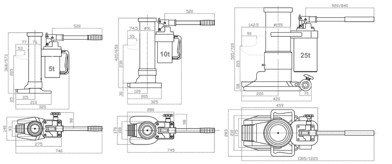 Maßzeichnungen und Abmessungen von McBULL Hydraulischer Maschinenheber