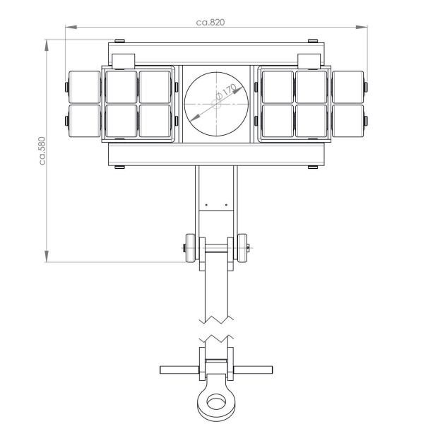 Maßzeichnungen und Abmessungen von JL 9 K - Lenkwerk | Traglast: 9t | Einbauhöhe: 110 mm