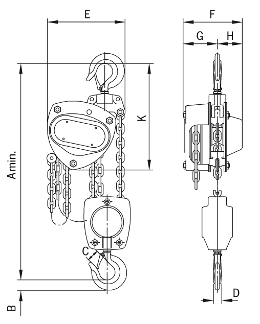 Maßzeichnungen und Abmessungen von VSIII, 2.000 - 5.000 kg, zweistrangig