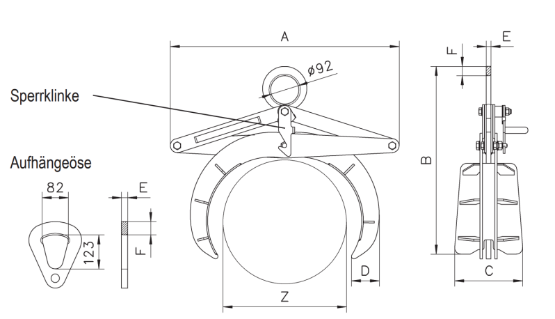 Maßzeichnungen und Abmessungen von Yale® Tigrip® TRU Rundmaterialgreifer
