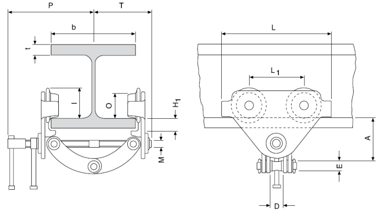 Maßzeichnungen und Abmessungen von Yale® CTP Rollklemme