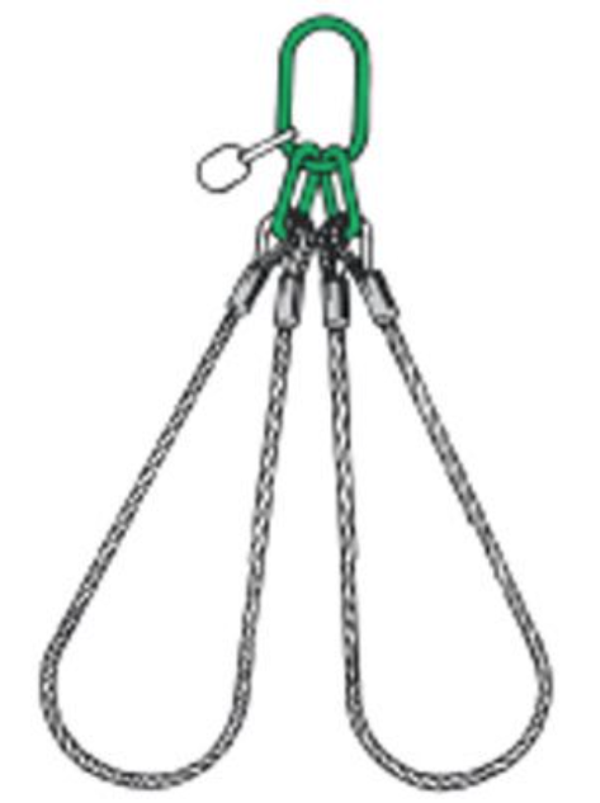 4-strängiges Drahtseilgehänge mit 2 großen Schlaufen, verzinkt, nach DIN EN 13414-1